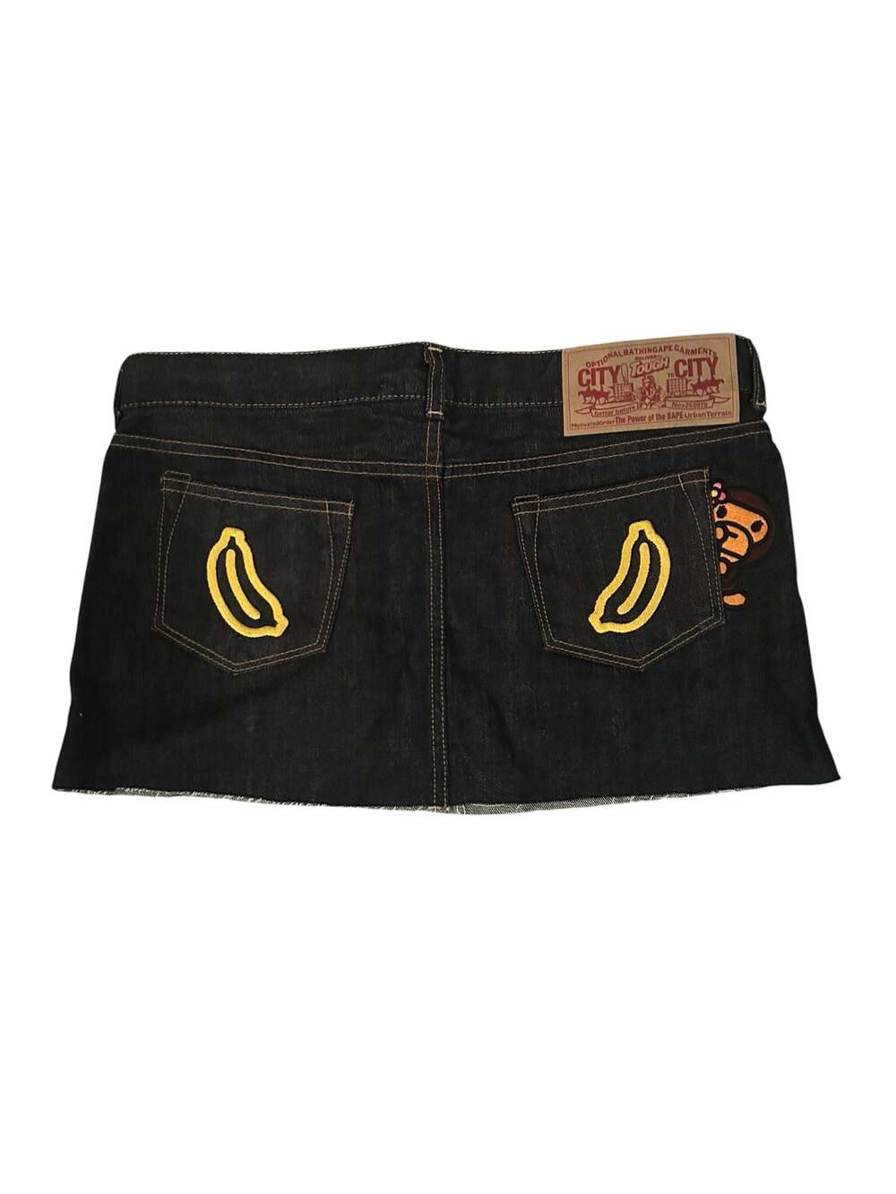 A Bathing Ape Baby Milo Embroidered Banana Denim Mini Skirt
